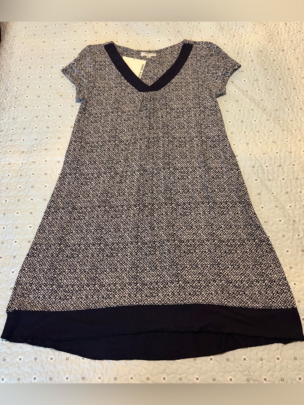 Anne Klein Navy Blue On White Geometric Design Dress Sz Small